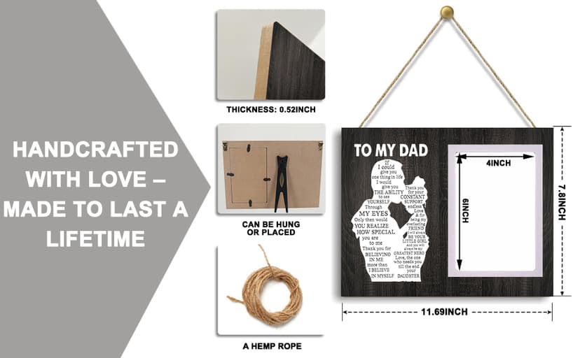 Cool Dad Gifts Ideas from Daughter, To Thank You Dad Birthday Gift Wooden Picture Frame for Dad's Christmas Thanksgiving Retirement Fathers Day Tabletop Wall Decor, Meaningful Appreciation Present
