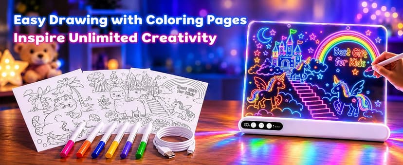 Led Drawing Board with 14 Light Effects,16" Rechargeable Glow Doodle Led Note Board with Colorful Markers,Neon Art Dry Erase Doodle Glow Drawing Tablet,Chritmas Birthday Festival Gifts for Kid (White) B0H1HPZ583