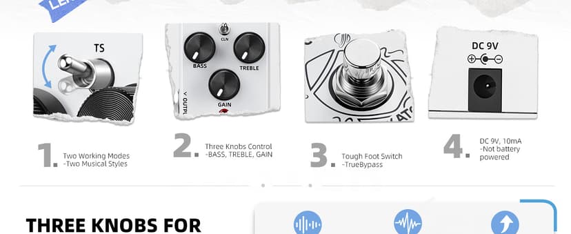 LEKATO Boost Guitar Pedal, 2-Mode Clean and TS Booster, Mini Boost Pedal for Electric Guitar, Truebypass, DC 9V