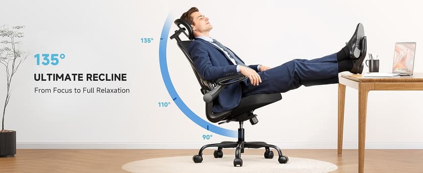 Ergonomic Office Chair, 330LBS Desk Chair with 3-Level Lumbar Support & Headrest, Breathable Mesh Backrest, Flip-Up Armrests for Home Office and Gaming, Black