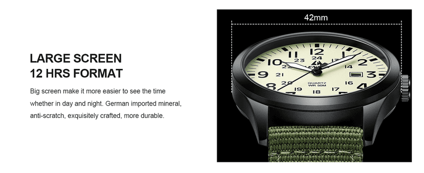 LN LENQIN Mens Watches Unisex Military Sport Nylon Strap Stylish Luminous Fashion Analog Quartz Watch for Men Waterproof Army Tactical Casual Wristwatch
