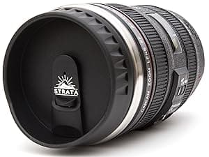 STRATA CUPS Camera Lens Coffee Mug -13.5oz | (2 LIDS + SPOON + BAG) Gift for Him, Dad Gifts, Photography, Camera accessories, Novelty Gifts