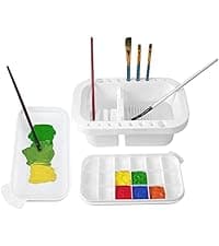 18 mixing wells, 16 slots fitting 0.24-0.63 in diameters, 3 washing compartments, removable tray lid MyLifeUNIT Paint Brush Cleaner, Paint Brush Holder with Palette, Grey B01H5JIU14