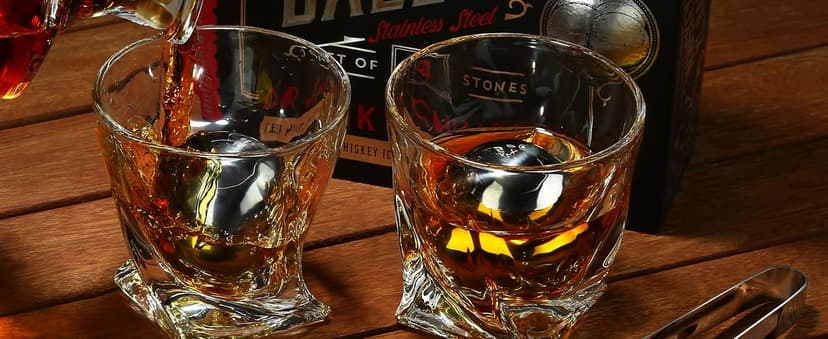 Gifts for Him - Men Dad Husband - 4 XL Stainless Steel Whisky Ice Balls, Special Tongs & Freezer Pouch in Luxury Gift Box for Whiskey Lovers!