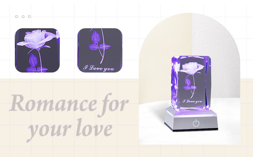 hochance 3D Rose Crystal Night Lamp with Adjustable LED Multicolor Lights for Girlfriend, Wife - Valentine's Day, Anniversary,Birthday Presents, Christmas Gifts for Her