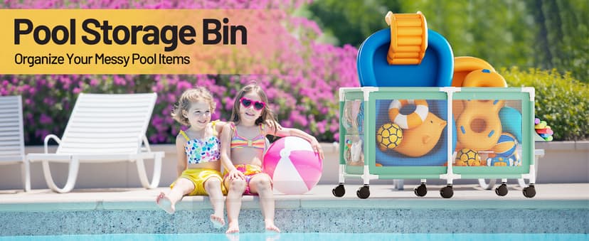 280 Gallon 69" Pool Storage Bin XXL Extra Large Swimming Pool Float Storage Bin, Pool Noodles Holder, Toys, Floats, Balls and Floats Equipment Mesh Rolling Bin for Garden Lawn, 69" Lx32 Wx35 H