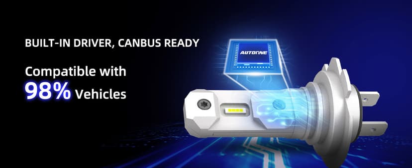 AUTOONE H7 LED Light Bulbs, 1:1 Mini Size, 50,000LM Brightness, No Flicker 6500K Cool White, Easy 3 Min Plug and Play, IP68 Rated, Long Lifespan, 2 PCS