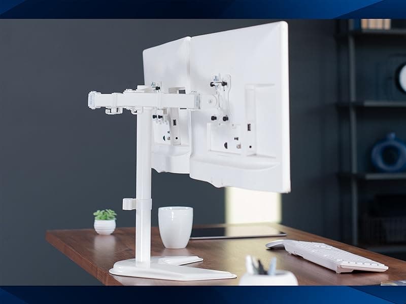 VIVO STAND-V002F Dual LED LCD Monitor Free-Standing Desk Stand for 2 Screens up to 27 Inch Heavy-Duty Fully Adjustable Arms with Max VESA 100x100mm