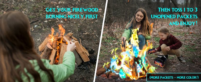 MEKER Fire Color Changing Packets - Fire Pit, Campfires, Outdoor Fireplaces, Bonfire - Magic Colorful Changing Fire - Perfect Fire Camping Accessories for Kids & Adults (12 Pack) B0C9THKCWY