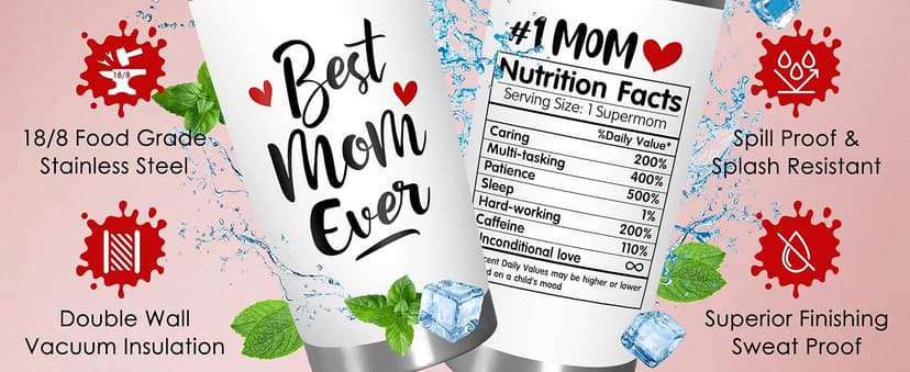 TEEZWONDER Christmas Birthday Gifts for Mom - 20 oz Stainless Steel Insulated Coffee Tumbler with Lid - Mothers Birthday Gifts from Daughter Son, Mothers in Law, Mama, Grandma, Tumblers for Women