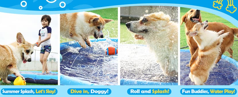 Peteast Splash Pad for Dogs & Kids - Anti-Slip Dog Pool for Large Dogs, 0.58 mm Thickened Durable Outdoor Water Play Mat, Summer Sprinkler Toy for Backyard (67in, Blue)