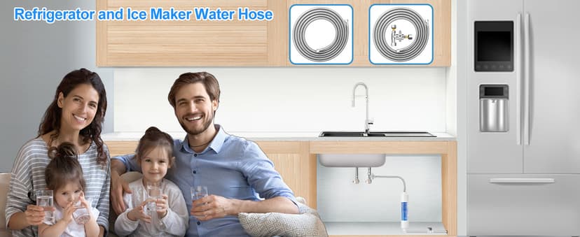 Refrigerator water line - 20 FT Premium Stainless Steel Braided Ice Maker Water Hose,Food grade PEX Inner Tube Fridge Water Line with 1/4" Fittings for Refrigerator Ice Maker