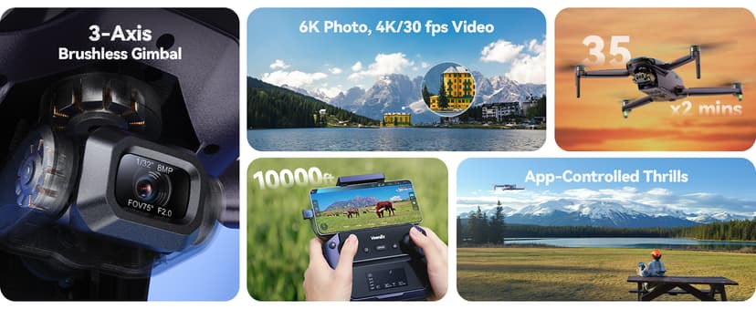 V11Air Drone with 6K UHD Camera for Adults, 3-Axis Brushless Gimbal, 4K/30FPS Video, 70Mins Flight Time with 2 Batteries Professional Quadcopter, 10000ft FPV Digital Transmission and Auto Return