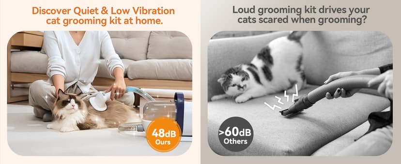 oneisall Cat Vacuum Groomer Quiet, Pet Vacuum Grooming Kit with Clipper Paw Trimmer & Brush, 1.5L Large Dust Cup Pet Vacuum for Shedding, Trimming & Home Cleaning