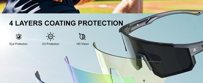 QALLY Polarized Sports Sunglasses for Men, UV400 Protection Mens Sunglasses Wrap Around Sun Glasses for Cycling Running