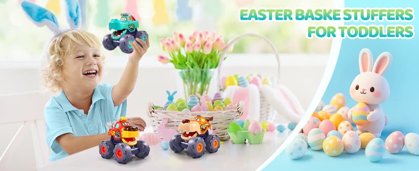 Car Toys for 1 Year Old Boy Gifts, Pull Back Monster Truck Toy Cars for Toddlers 1-3, 1 2 3 One Year Old Boy Birthday Gift 1st Vehicles Kids Stocking Stuffers Toddler Baby Boys Toys 12-18 Months