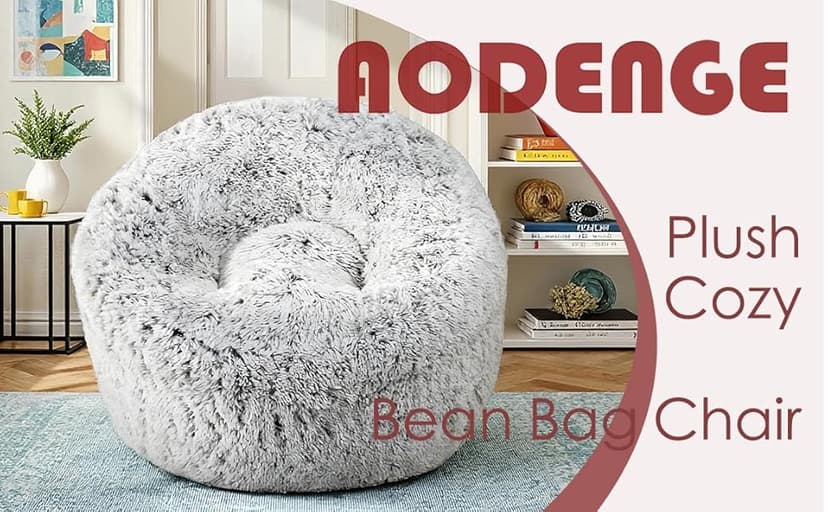 Plush Faux Fur Bean Bag Chairs, Memory Foam Filled Sofa Chair Shape Bean Bag for Adults/Teens/Kids, Ultra-Soft Lazy Sofa for Living Room Bedroom College Dorm, Grey