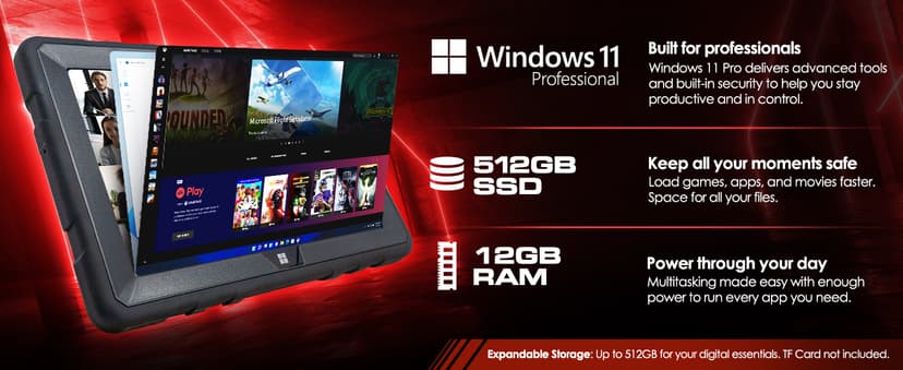 Fusion5 Built in USA 10.1” Windows 11 Professional Rugged Tablet PC - 12GB RAM, 512GB SSD, Intel 13th Gen, Full HD Windows Tablet Computer, HDMI, USB C - 2 Year Full Warranty with Accidental Damage