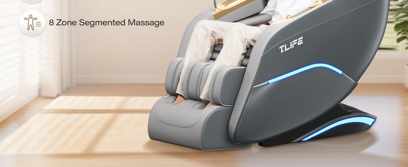TLIFE Massage Chair Full Body, 160°Zero Gravity Recliner with Body Scan, 50" SL-Track Shiatsu Massage Chair, Fixed Point Massage, Foot Rollers, 12 Auto Modes, Deep Yoga Stretch, Heating, Grey