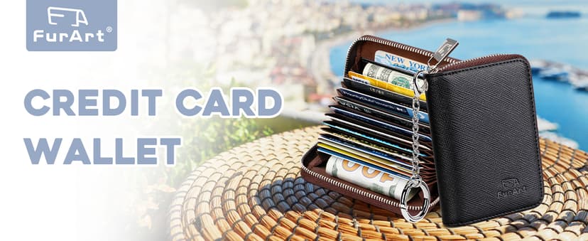 FurArt Zipper Wallet Women, RFID Blocking Credit Card Wallet, Business Card Holder, Compact Size KeyChain Wallet