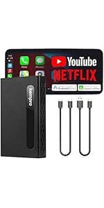 KemPro Smart Box 3-in-1 Wireless CarPlay & Android Auto Adapter with Streaming Apps – Netflix, YouTube, Adapter for Car to Watch TV, Video Player USB A & C