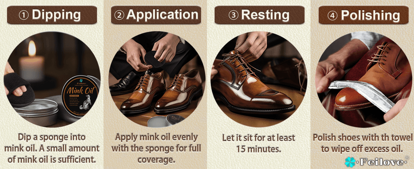 Feilove Leather Boot Care Kit – Mink Oil & Saddle Soap for Leather with Applicators & Cloths – 6-Piece Leather Shoe Care Kit for Cowboy Boots, Work Boots, Shoes & Tack