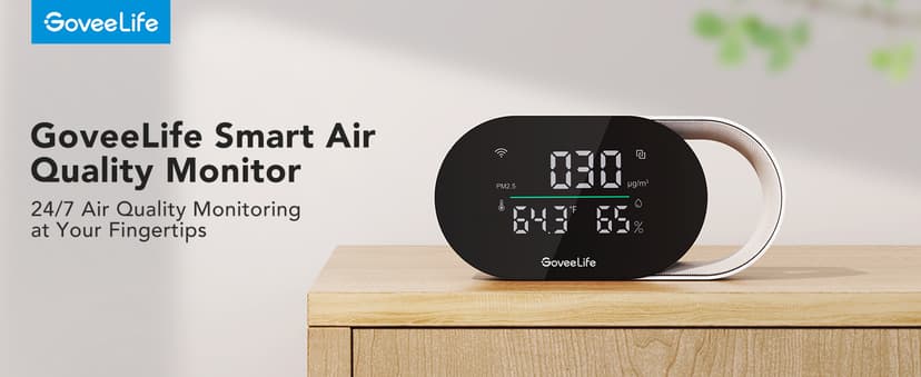 GoveeLife Smart Air Quality Monitor with PM2.5, WiFi, Temperature & Humidity Sensors, LED Display, 2s Refresh, 2-Year Data Storage, for Home & Office Wired