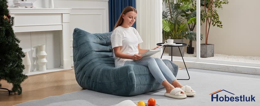 Bean Bag Chairs for Adults Giant Bean Bag Chair Memory Foam BeanBag Chair Bean Bag Sofa with Filler Faux Fur Fireside Beanbags Lazy Sofa for Living Room Bedroom Office (Bluegrey Plush, Single)