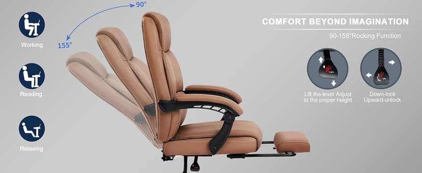 Misolant Big and Tall Office Chair with Footrest, High Back Desk Chair with Linkage Armrest, 90-155° Recline Executive Computer Chairs with Adjustable Height for Home