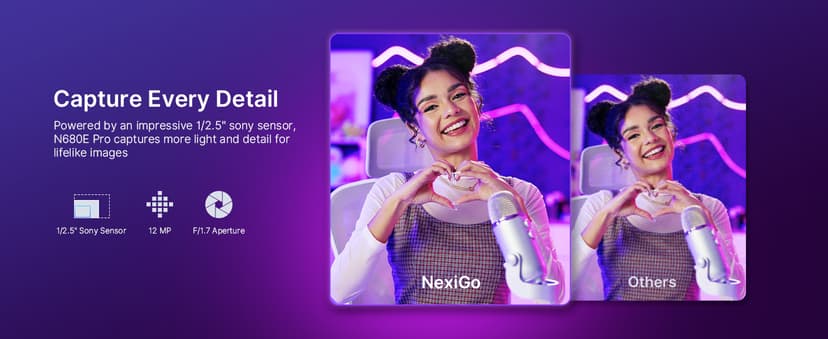 NexiGo N680E Pro 4K Webcam with Ring Light, PDAF Autofocus, 1080p 60FPS, Dual Noise-Canceling Mics, Privacy Shutter, USB Plug-and-Play for Zoom, Teams, Twitch, Google Meet
