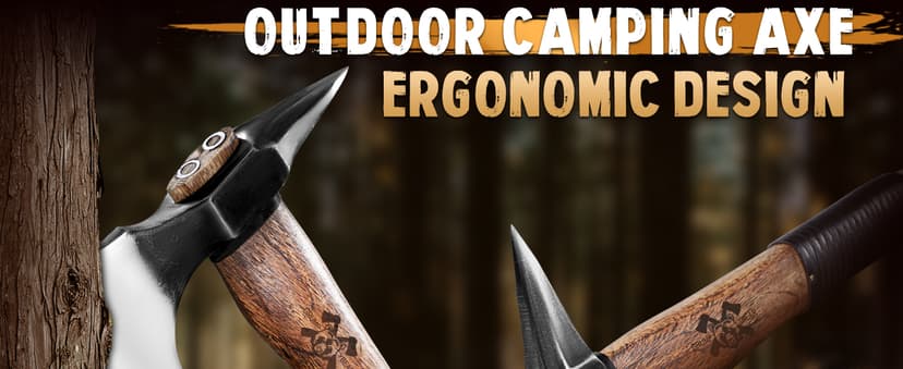 Grumpy Bear 15" Camping Hatchet, Survival Axe with Sheath, High Carbon Steel and Wood Handle, Anti-Slip Grip – Ideal for Bushcraft, Wood Splitting & Outdoor Adventures