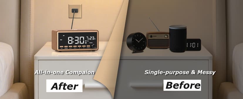 Digital Alarm Clocks Radio for Bedrooms,FM Radio & White Noise Sound Machine with Timer,Bluetooth Speaker,Dual Alarm Clock with Wireless Charging,Dimmable Big LED Display,Holiday Gifts for Men Women