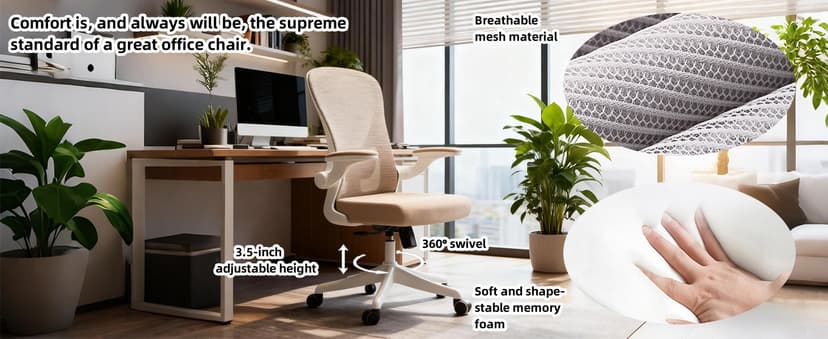 Ergonomic Office Chair with Adjustable Lumbar Support & Flip-Up Armrests - High Back Computer Desk Chair with Thickened Seat Cushion, Rolling Wheels for Home/Office Study Work