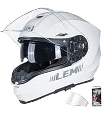 LEM Motorcycle Helmet Full Face for Men and Women, Retro Vintage Classic Open Face Style, Lightweight Fiberglass Shell, DOT Certified, for Cruiser, Cafe Racer, Scooter, Commuter (White, Size XL) Kick