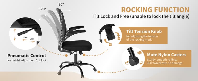 Youhauchair Mesh Office Chair, Ergonomic Home Office Desk Chairs with Flip-up Arms and Lumbar Support, Height Adjustable, Black