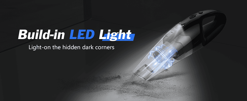 Handheld Vacuum Cordless Rechargeable with LED Light, Car Vacuum Portable Cordless, Hand Vacuum Cleaner Car Seats, Home, Quick Cleanup, Strong Suction, Lightweight, Includes Crevice Nozzle & Brush