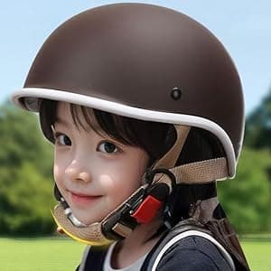 Retro Kids DOT Approved Motorcycle Beanie Helmet,2-8 Ages Low Profile Toddler Boys Girls Open Face Skull Cap ATV Half Helmet for Scooter Moped Dirt-Bike Go-Kart Bicycle