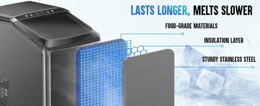 inoviva Nugget Ice Maker Countertop, 40lbs/24H Soft Chewable Pellet Ice Machine with Self-Cleaning, Sonic Ice Maker for Home Kitchen, Office - Black Stainless