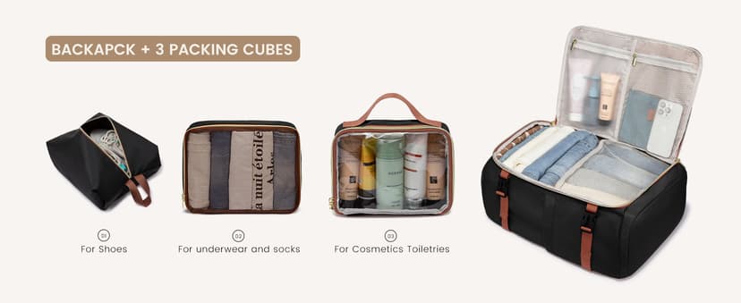 LOVEVOOK Large Travel Backpack for Women, 40L TSA Approved Backpack with 3 Packing Cubes, Personal Item Bag Fits 17" Laptop, Water-resistant Carry On Bag for Airplanes