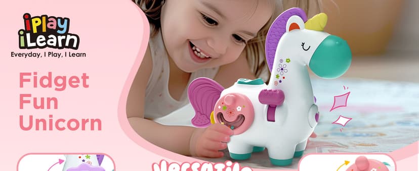 iPlay, iLearn Baby Unicorn Activity Cube, Infant Busy Cube Montessori Toy for 1 Year Old, Babies Carseat Plane Travel Toy, Toddler Sensory Development Learning Birthday Gift 6-9-12-18 Months 2 3 Years