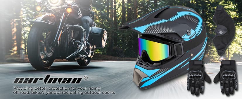 CARTMAN Adult Dirt Bike Helmets Motocross ATV Dirtbike Offroad Full Face Motorcycle Helmet, DOT Approved Matte Black and Blue
