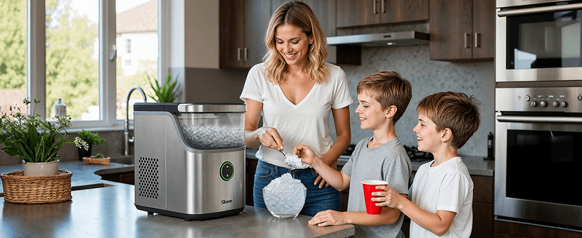 Silonn Nugget Ice Maker Countertop, Ice Basket with Handle, Quiet Operation & Self Cleaning Ice Machine, Chewable Ice, 33 lbs/24H, Portable Pellet Ice Maker with Scoop for Home, Kitchen and Office