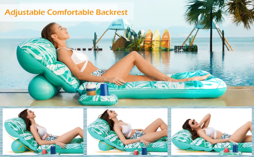 Jasonwell Inflatable Pool Float Adult - Pool Floaties Lounger Floats Floating Chair Raft with Adjustable Backrest Cup Holders Water Floaty Lake Lounge Tanning Floats Beach Party Toys for Adults