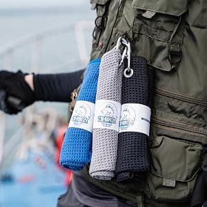 Reinforced eyelet withstands up to 15kg of pulling force, waffle towel for effective cleaning of fishing gears or dirty hands Microfiber Fishing Towel with Reinforced Eyelet, 16" x 16", 3 Pack B0CKWHFBMC