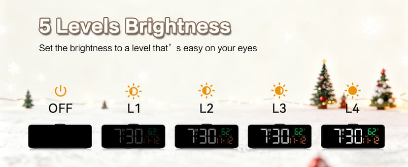 Netzu 3-in-1 Digital Clocks for Living Room with Temperature, Date & Time Display - 4 Levels Birghtness, 3 Volumes, Small & Compact Plug-in Alarm Clock for Bedroom, Office (Black)