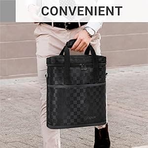 opux 3 Bottle Wine Carrier Tote, Insulated Leakproof Wine Cooler Bag, Wine Travel Bag Tote for Picnic BYOB Beach, Portable Wine Bottle Carrying Case, Gift for Wine Lover Women Men Christmas, Brown