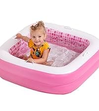 2-in-1 Inflatable Kiddie Pool, 65"x39"x10" (5'5") Soft Cushioned Floor, Handles, Drain, Shallow Rectangular Blowup Swimming Pool for Kids Age 2+ Toddler Ball Pit, Small Adult Backyard Tanning Pool