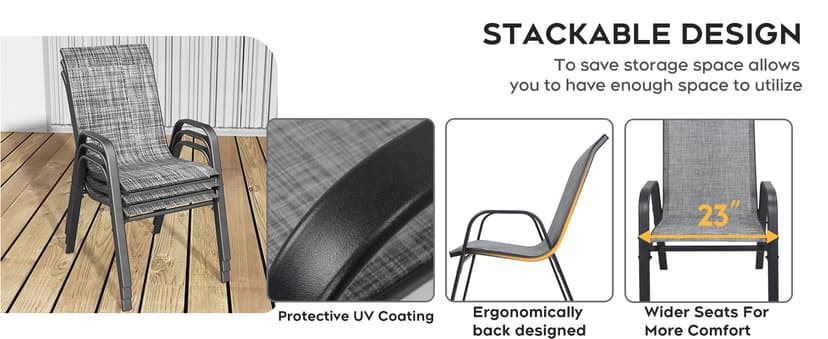 Patio Chairs Set of 6, Stackable Outdoor Dining Chairs for All Weather Textilene Fabric & Metal Frame, Outdoor Chairs Set for Backyard Deck Garden