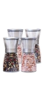 HOME EC Original Stainless Steel Salt or Pepper Grinder 1pk - Adjustable Ceramic Sea Salt Grinder or Pepper Mill - Tall Glass Spice Shaker - Spice Mill w/EBook B082V134CK