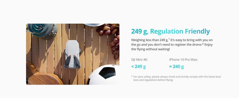 DJI Mini 4K, Drone with 4K UHD Camera for Adults, Under 249 g, 3-Axis Gimbal Stabilization, 10km Video Transmission, Auto Return, Wind Resistance, 1 Battery for 31-Min Max Flight Time
